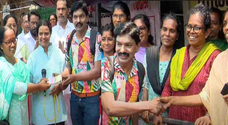 ‘ശമ്പളമില്ലാതെയാണ് ഇവർ സമരം ചെയ്യുന്നത്’; ആശമാരുടെ സമരപ്പന്തലിലെത്തി 50,000 രൂപ നൽകി സന്തോഷ് പണ്ഡിറ്റ്