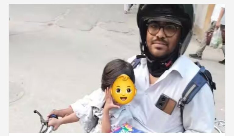 വേറെ വഴിയില്ല; രണ്ട് വയസ്സുമാത്രമുള്ള കുഞ്ഞുമായി ഫുഡ് ഡെലിവറി ചെയ്യുന്ന അച്ഛൻ; പോസ്റ്റ് വൈറൽ