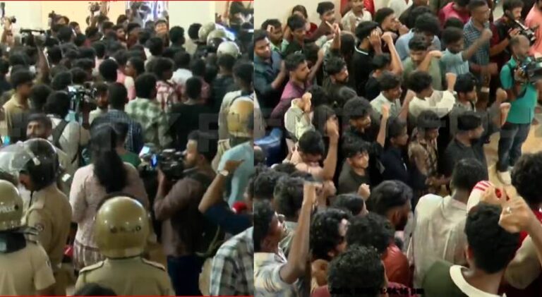 ഗവർണർക്കെതിരായ പ്രതിഷേധം; കേരള സർവകലാശാലയിലേക്ക് ഇരച്ചു കയറി SFI