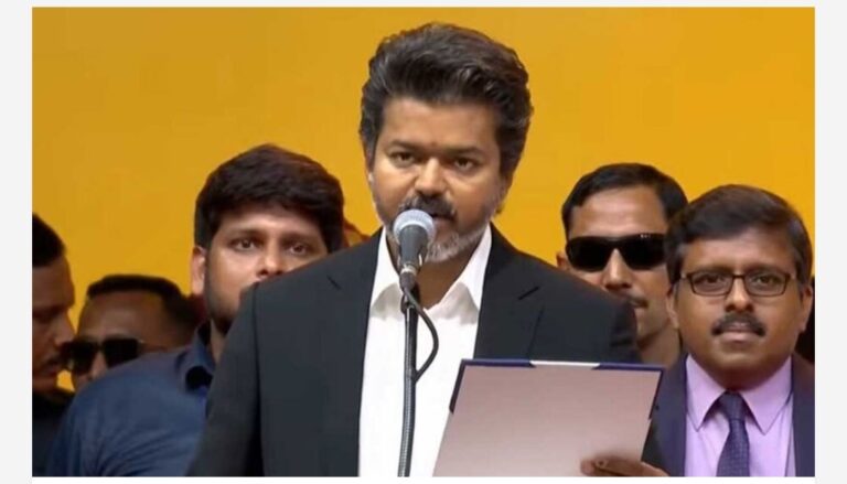 ഇനി ‘മുതലമൈച്ചർ’ വിജയ്; ദ്രാവിഡ കോട്ട തകർത്ത് തമിഴ്നാട് മുഖ്യമന്ത്രിയായി സത്യപ്രതിജ്ഞ